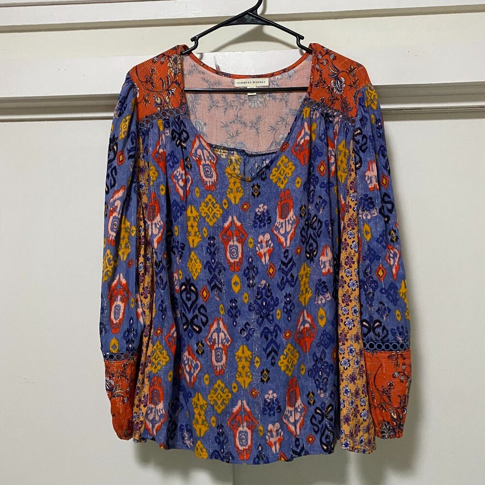 BEAUTIFUL PURPLE BOHO BLOUSE w/gold threads & multi designs, size 1X